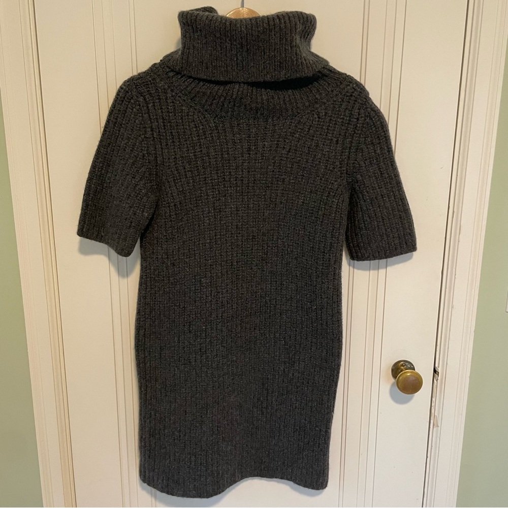 Dolce & Gabbana Charcoal Short-Sleeve Turtleneck Knit Mini Dress